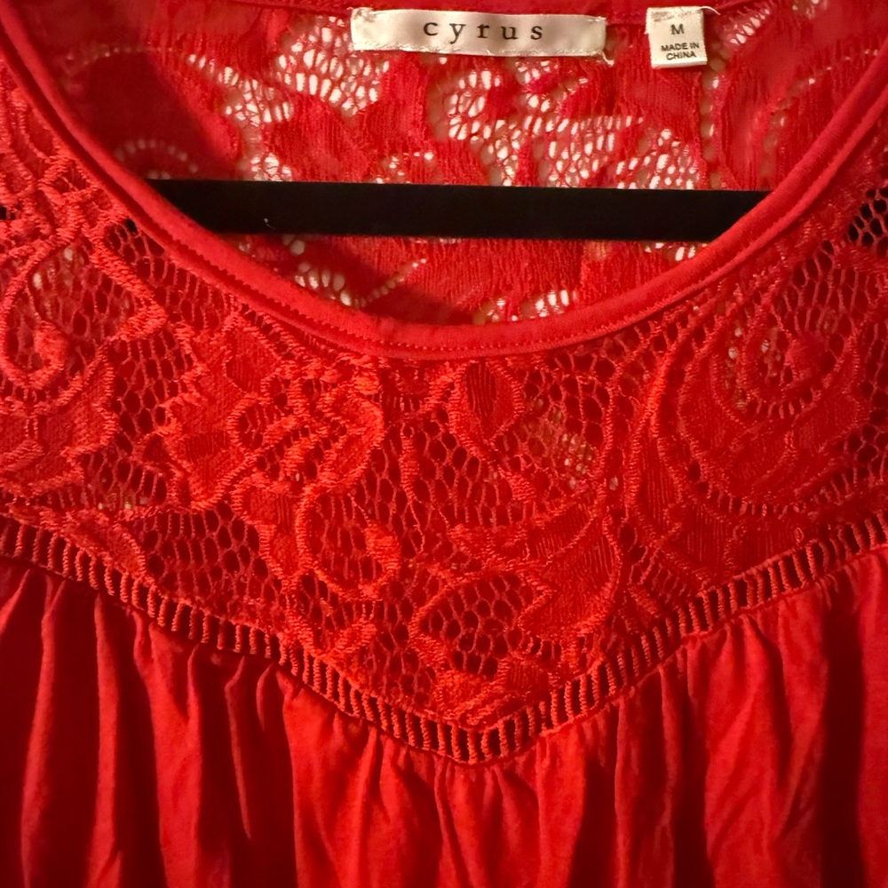 Cyrus Red Sleeveless Lace Blouse